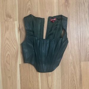 STAUD Dark Green Leather Crop Top
